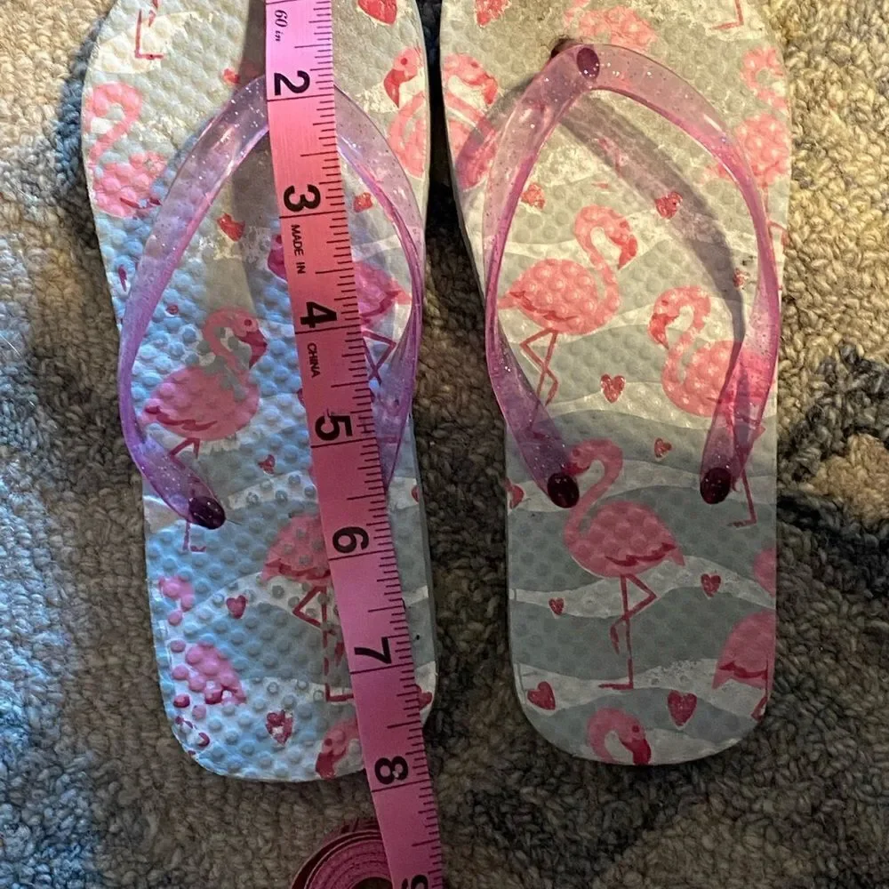 Girls flamingo flip flops with glittery strap